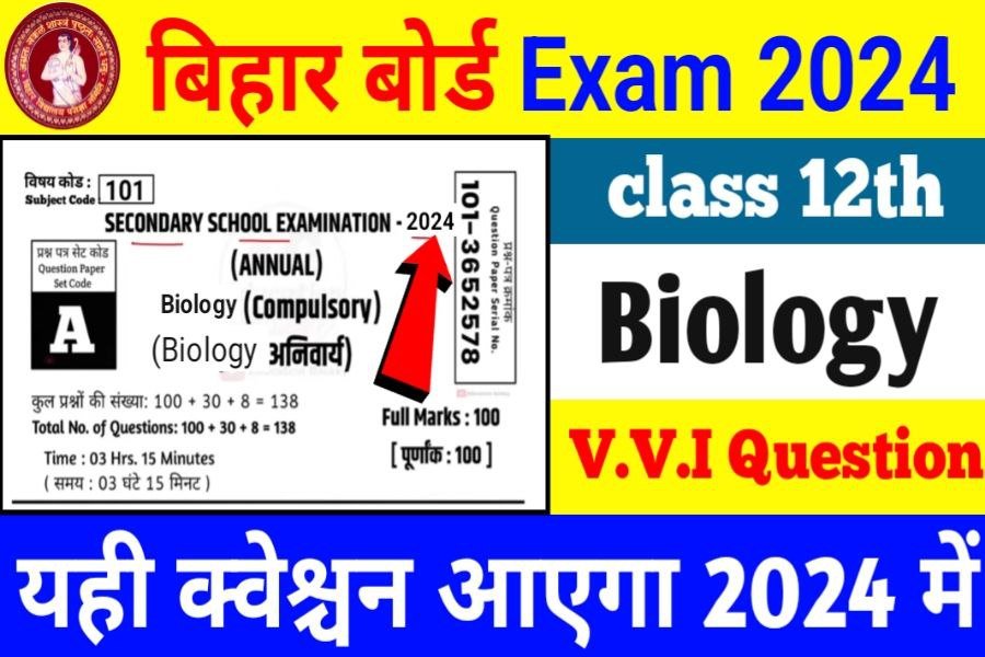 Class 12th Subject Biology Top 15 Important Question Exam 2024