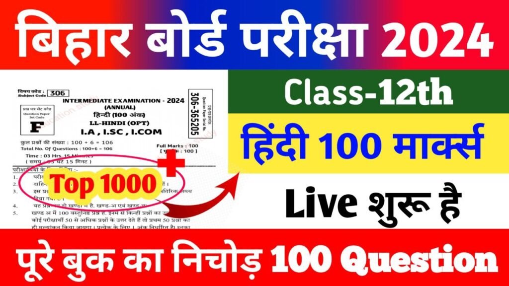 Class 12th Subject Hindi ka Important Question Exam 2024